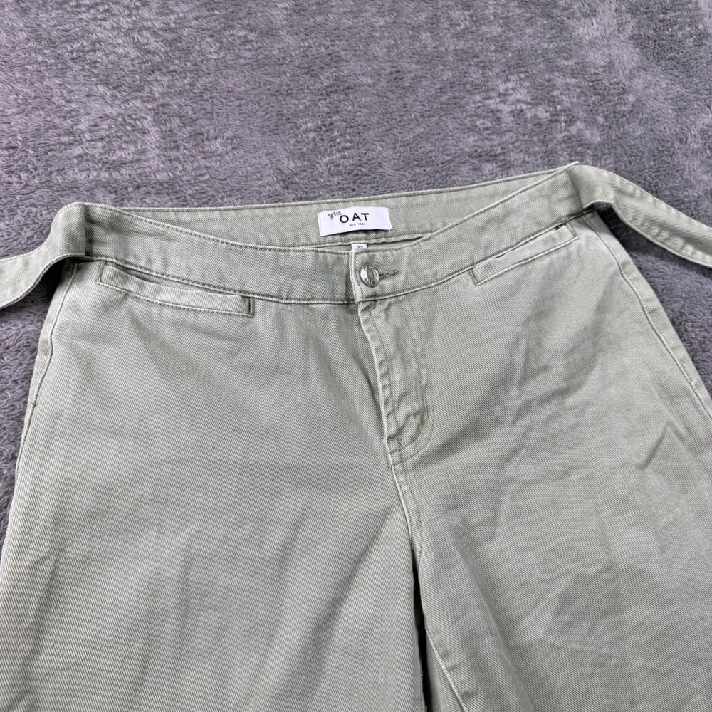 Oat Green Mid-Rise Wide-Leg Cropped Pants with Belt - Picture 5 of 8